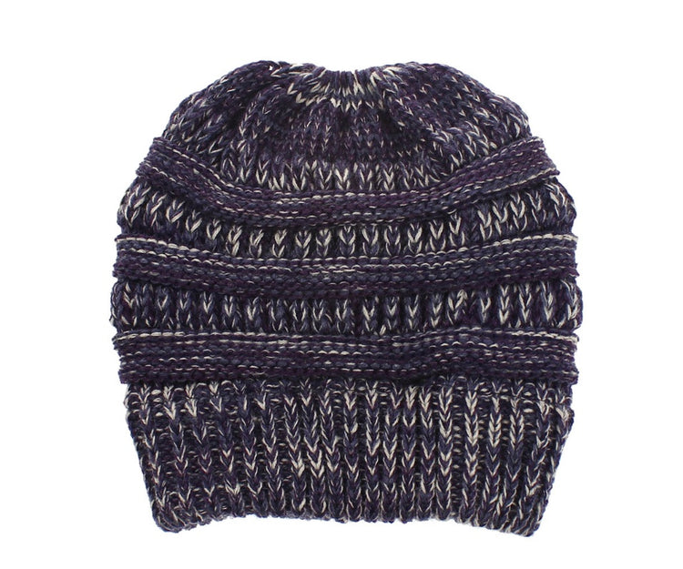 Mixed Color Knitted Wool Hat Ladies Non-labeled Ponytail Hat - PULSE MART