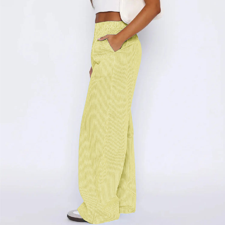 Striped Trousers With Pockets Ins Fashion Casual Wide Leg Straight Pants For Women Clothing - PULSE MART