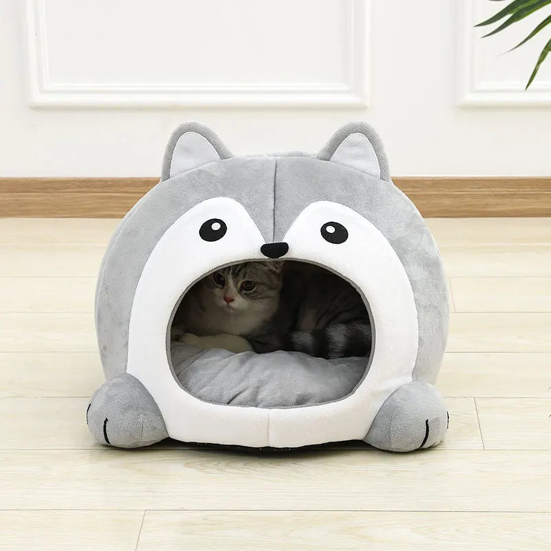 Ultra-Soft Pet Lounger Bed - 2-in-1 Cushion Nest Cave for Cats & Puppies