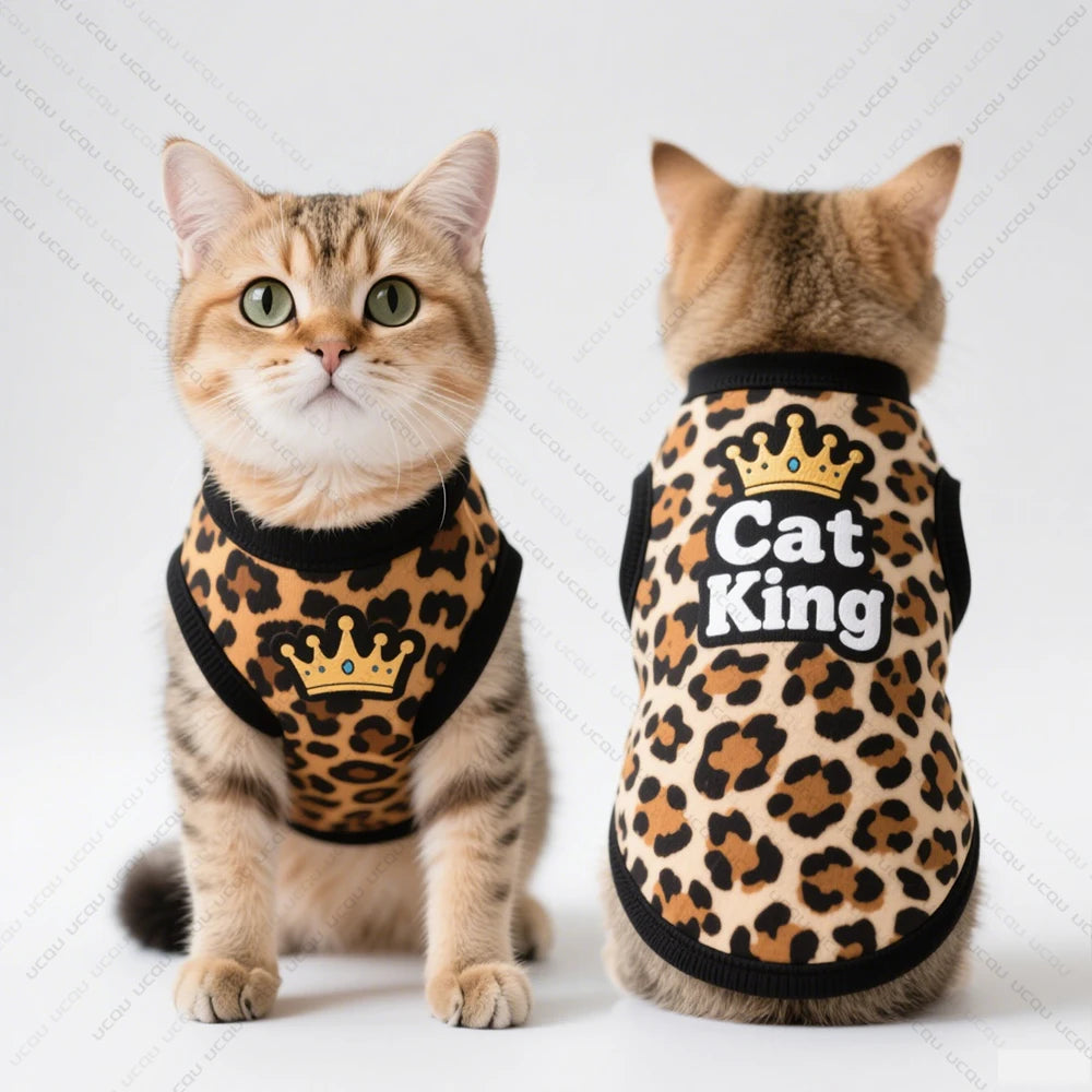 Cat King Leopard Print Cat Vest – Lightweight Summer Cat Clothing for Cats & Small Dogs