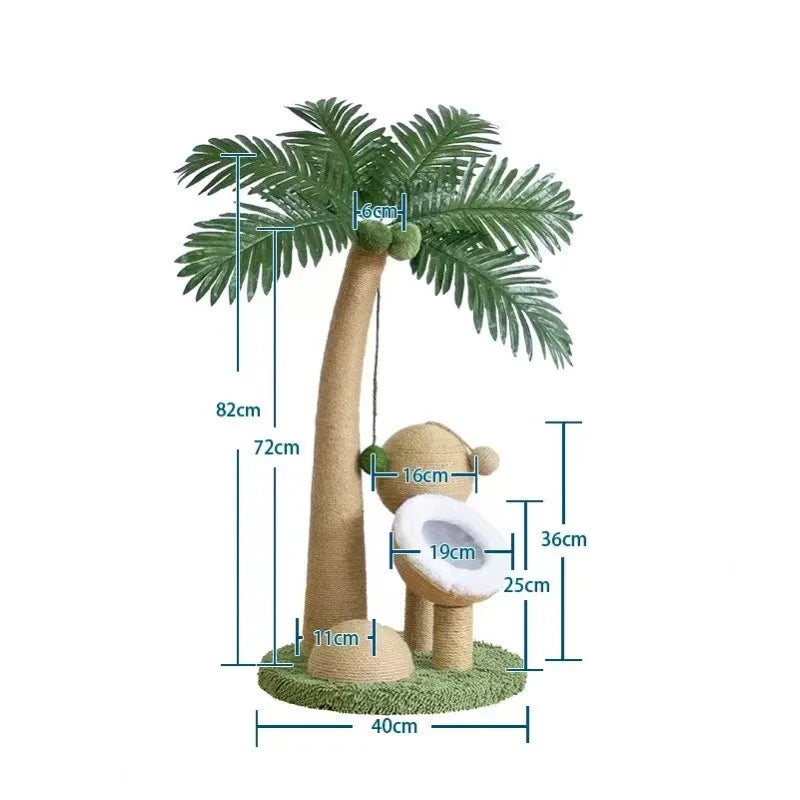 Coconut Tree Cat Scratching Post - Interactive Natural Sisal Rope Pole