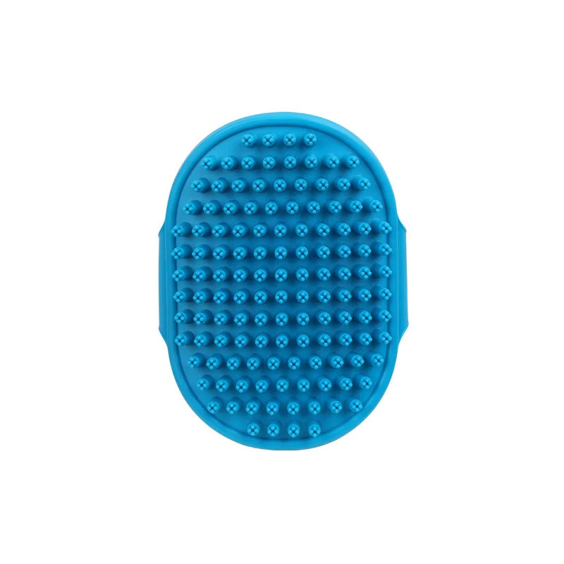 Rubber Bristle Dog Bath Brush - Adjustable Ring Handle Grooming Comb