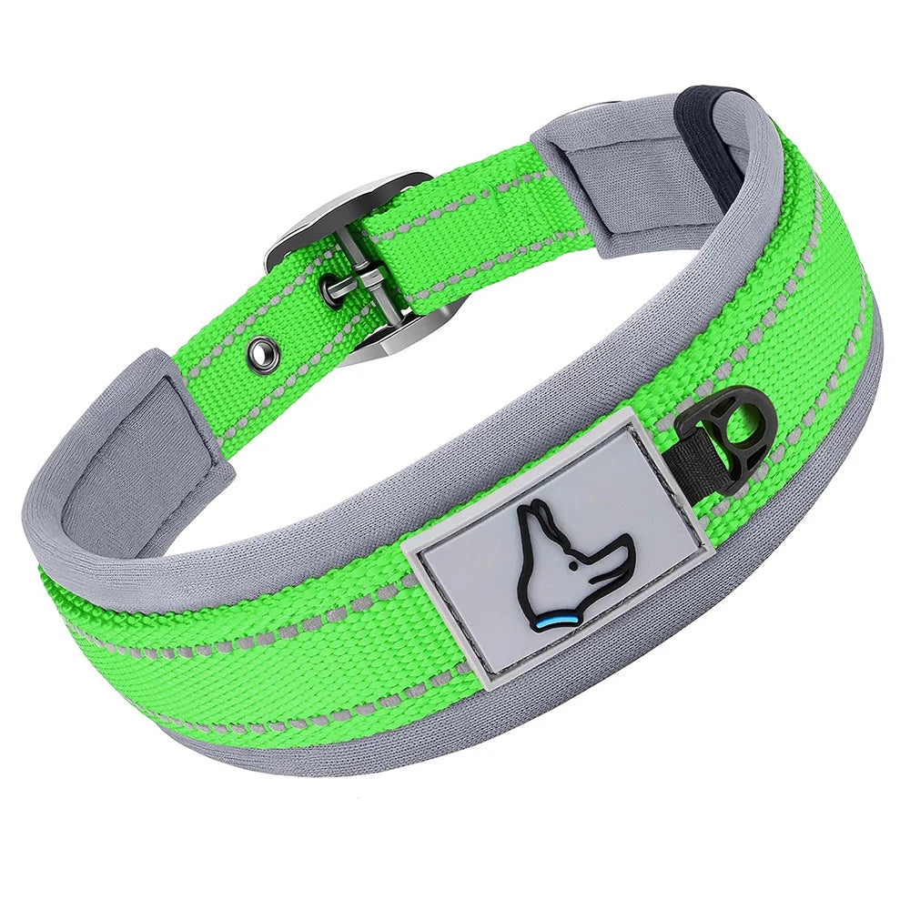Reflective Padded Dog Collar - Heavy Duty Nylon & Neoprene