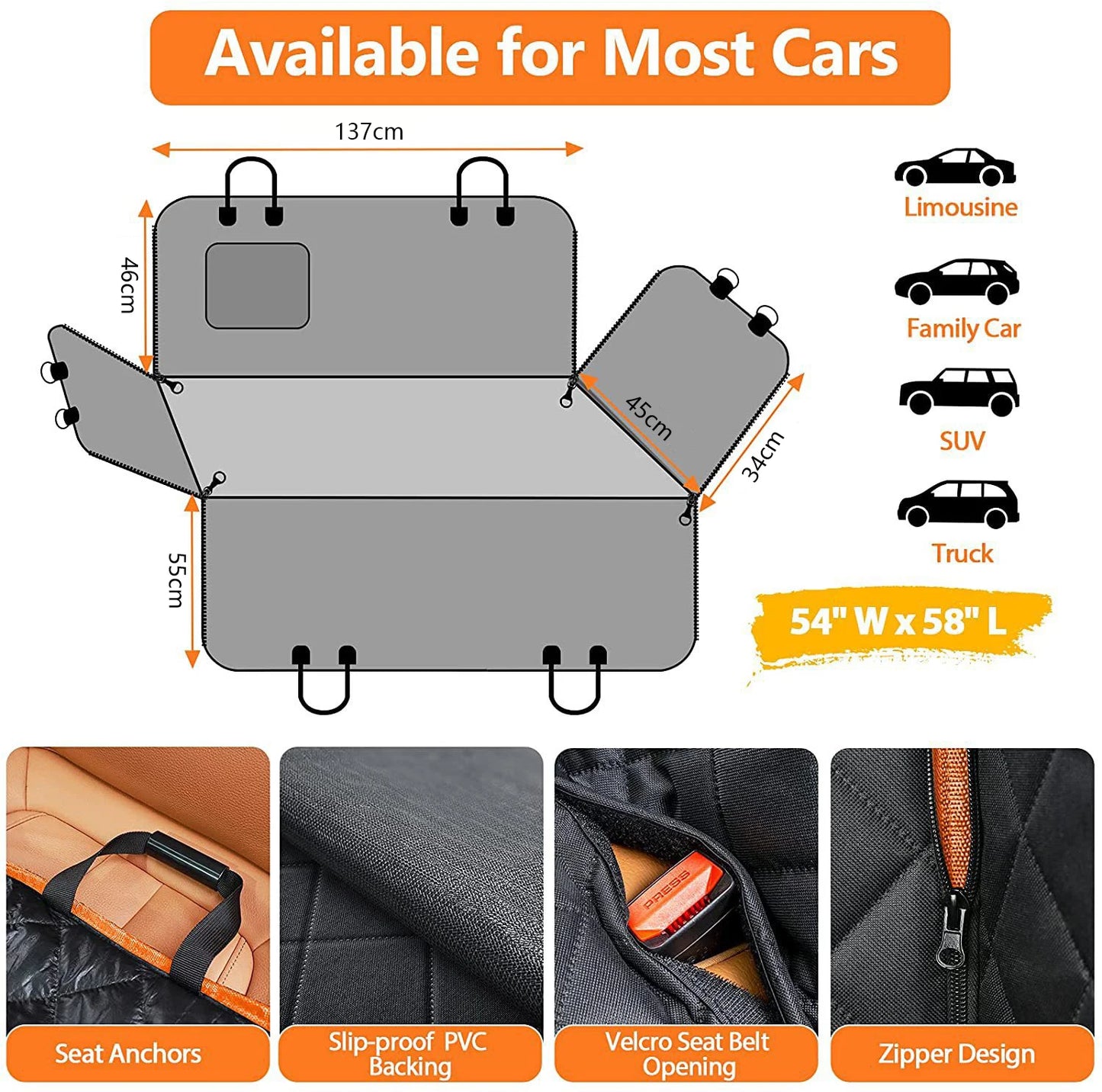 Waterproof Dog Car Seat Cover, Heavy-Duty Back Seat Travel Hammock