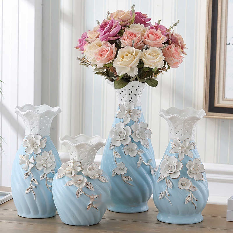 Ceramic Vase Ornament Home Decor Relief Hand-pinched Flower Design - PULSE MART