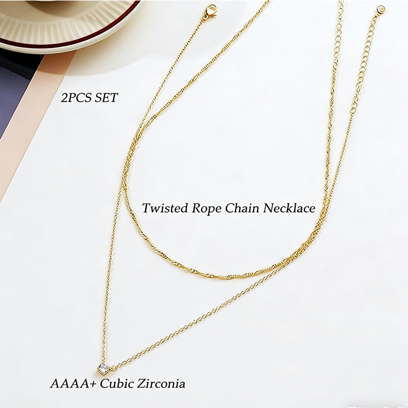 Dainty Diamond Solitaire Pendant Necklaces For Women, 14K Gold Plated Single Round Cubic Zirconia Square Simulated Diamond Choker Necklace Jewelry Gifts - PULSE MART