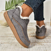 Fashion V-cut Plush Ankle Boots Winter Plus Velvet Flat Snow Boot Casual Warm Solid Suede Cotton Shoes For Women - PULSE MART