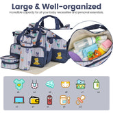 5Pcs Baby Nappy Diaper Bags Set Mummy Diaper Handbags With Diaper Pad Food Bag Bottle Bag Travel Tote Bags For Mom Dad - PULSE MART