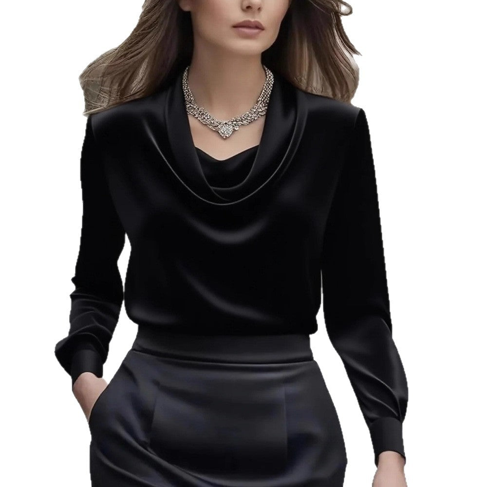 Elegant Solid-Color Minimalist Boat-Neck Long-Sleeve Shirt For Women - PULSE MART