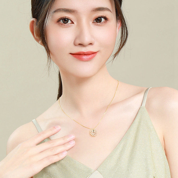 Retro Magnetic Folding Heart Shaped Four Leaf Clover Pendant Necklace Women Love Clavicle Chain Gifts Openable Choker Jewelry - PULSE MART