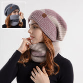 2pcs Knitted Hat Suit With Scarf Winter Two-color Hat And Thick Warm Earflaps Wool Scarf - PULSE MART