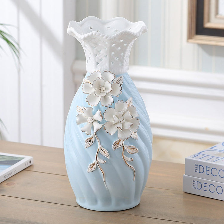Ceramic Vase Ornament Home Decor Relief Hand-pinched Flower Design - PULSE MART