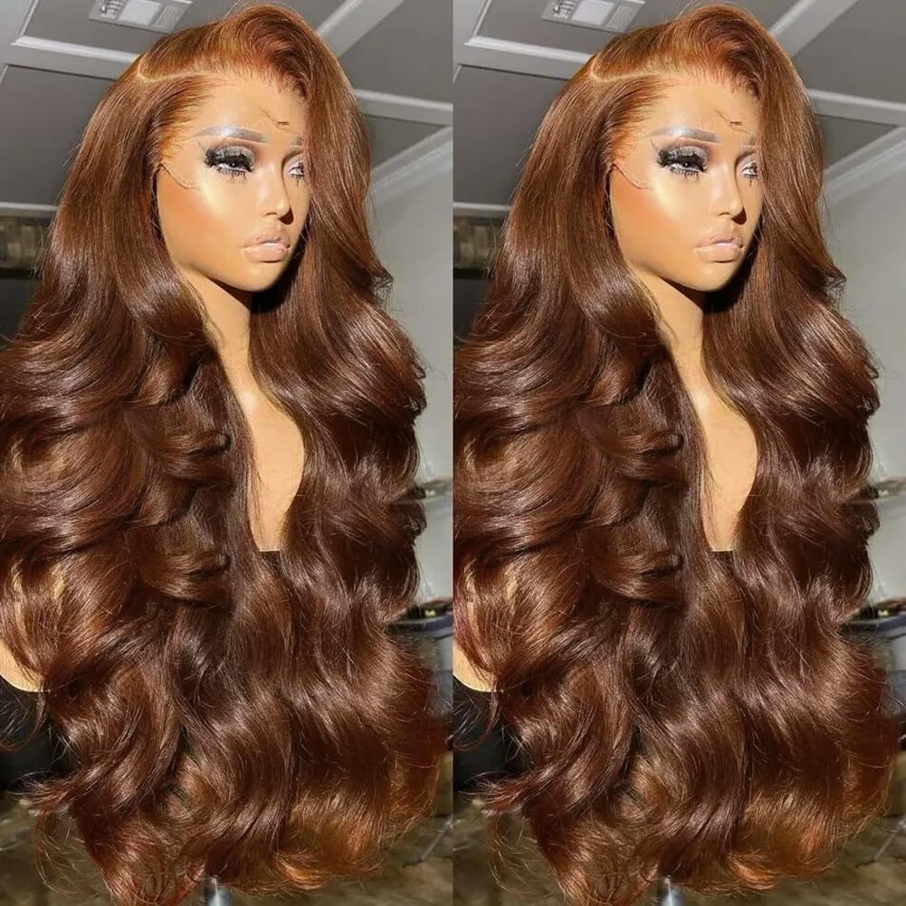 Chocolate Brown 13x4 Lace Front Wig Human Hair Color 4 Body Wave Density - PULSE MART
