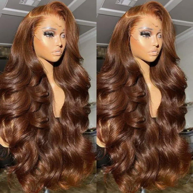 Chocolate Brown 13x4 Lace Front Wig Human Hair Color 4 Body Wave Density - PULSE MART