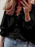 Pure Color Ruffle Hemline Shirt, Casual V-neck Long Sleeve Shirt. - PULSE MART