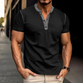 Fashion Short-sleeved Polo Shirt Summer Button V-neck T-shirt Tops Mens Clothing - PULSE MART