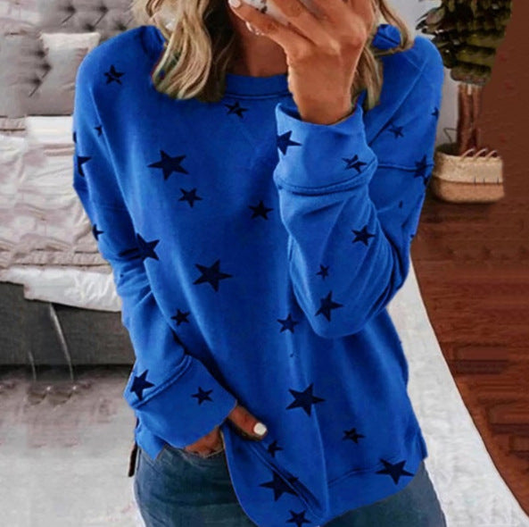 Star print stitching T-shirt fashion top women - PULSE MART