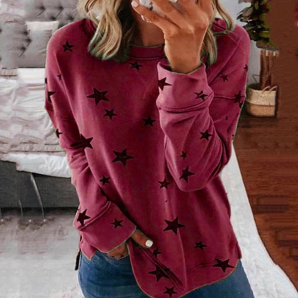 Star print stitching T-shirt fashion top women - PULSE MART