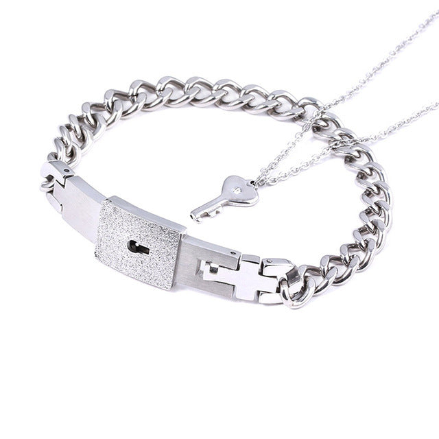 Fashion Jewelry Titanium Steel Couple Love Lock, Bracelet, Key Set, Necklace - PULSE MART