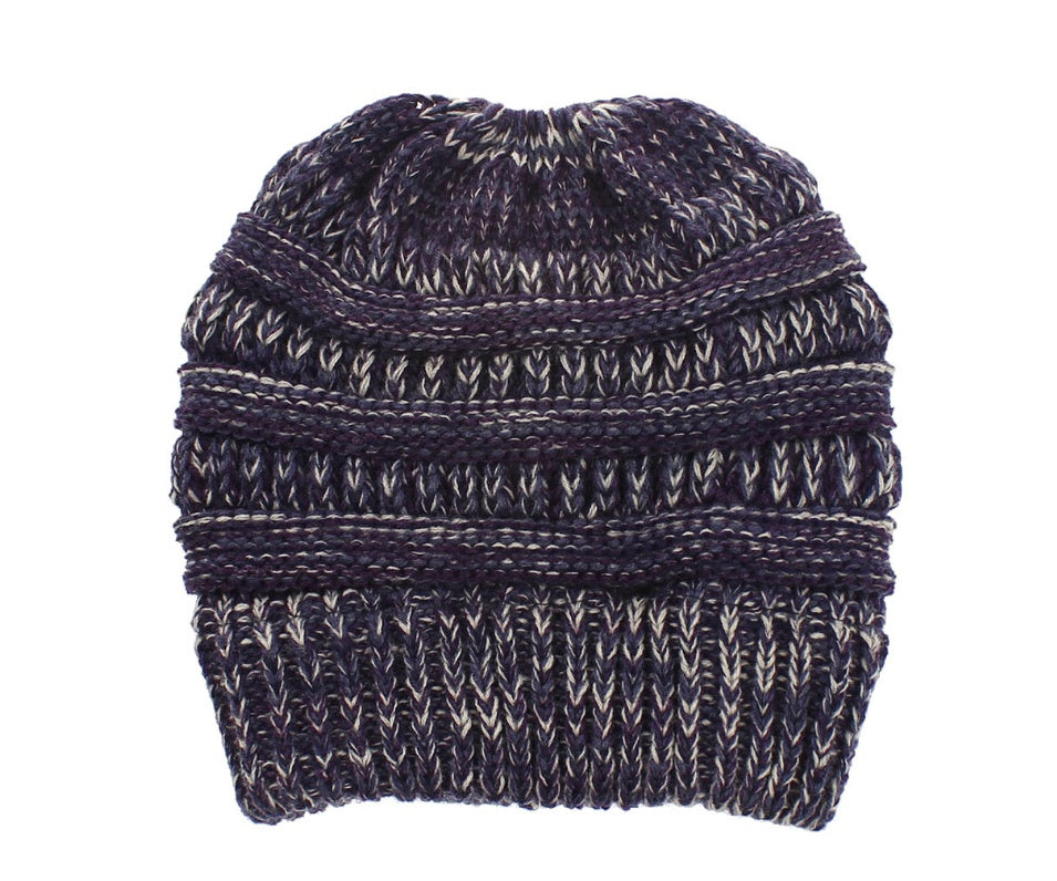 Mixed Color Knitted Wool Hat Ladies Non-labeled Ponytail Hat - PULSE MART