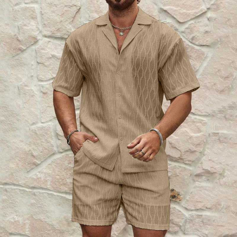 Men Tracksuits Summer Fashion Solid Loose Casual Two Pieces Lapel Button Shirt Shorts Beach Holiday All-match Outfits Male - PULSE MART