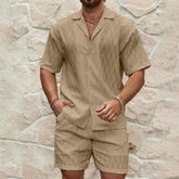 Men Tracksuits Summer Fashion Solid Loose Casual Two Pieces Lapel Button Shirt Shorts Beach Holiday All-match Outfits Male - PULSE MART