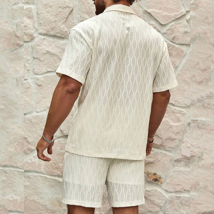 Men Tracksuits Summer Fashion Solid Loose Casual Two Pieces Lapel Button Shirt Shorts Beach Holiday All-match Outfits Male - PULSE MART
