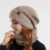2pcs Knitted Hat Suit With Scarf Winter Two-color Hat And Thick Warm Earflaps Wool Scarf - PULSE MART