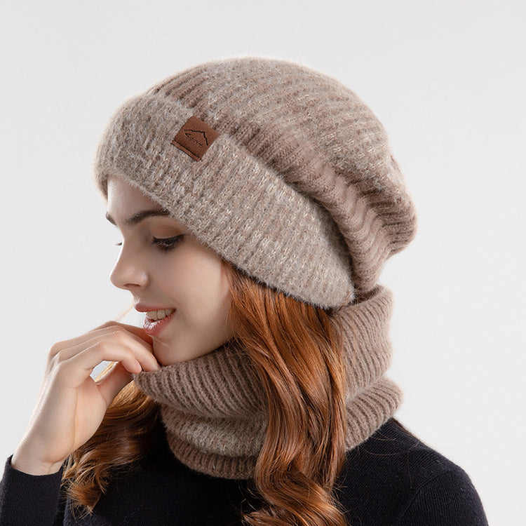 2pcs Knitted Hat Suit With Scarf Winter Two-color Hat And Thick Warm Earflaps Wool Scarf - PULSE MART