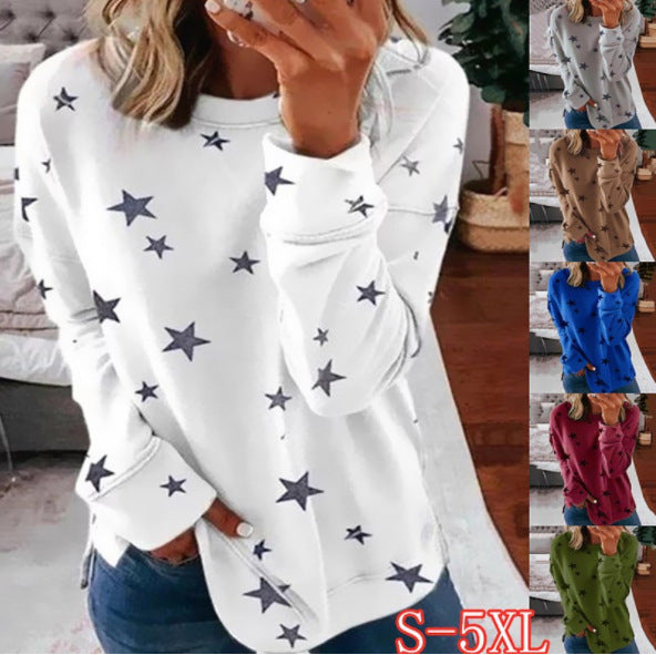 Star print stitching T-shirt fashion top women - PULSE MART