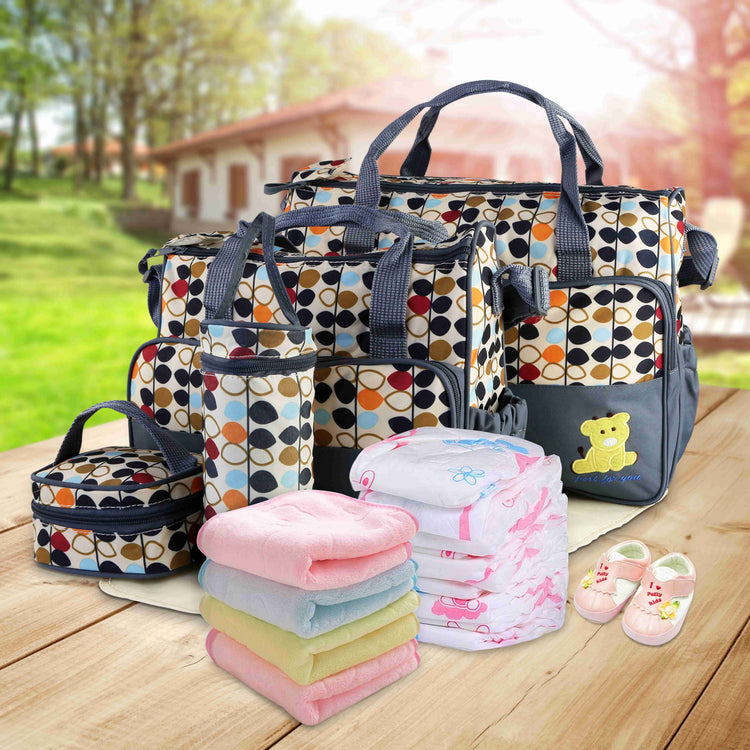 5PCS Per Set Baby Nappy Diaper Bags Set Mummy Diaper Shoulder Bags WithNappy Changing Pad Insulated Pockets Travel Tote Bags For Mom Dad - PULSE MART