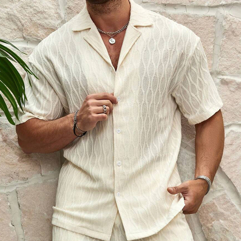 Men Tracksuits Summer Fashion Solid Loose Casual Two Pieces Lapel Button Shirt Shorts Beach Holiday All-match Outfits Male - PULSE MART