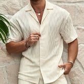 Men Tracksuits Summer Fashion Solid Loose Casual Two Pieces Lapel Button Shirt Shorts Beach Holiday All-match Outfits Male - PULSE MART