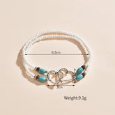 Fashion Vacation Style Alloy Double Heart Bead Turquoise Double Elastic Anklet - PULSE MART