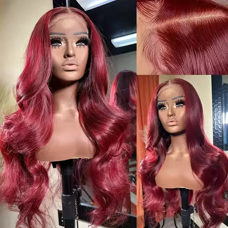 13x6 Human Hair Lace Wig, High-Definition Burgundy Lace Wig, Human Hair With Aligned Cuticle Layer, Indian Hair Wig - PULSE MART