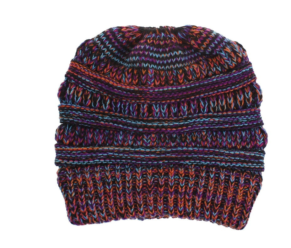 Mixed Color Knitted Wool Hat Ladies Non-labeled Ponytail Hat - PULSE MART