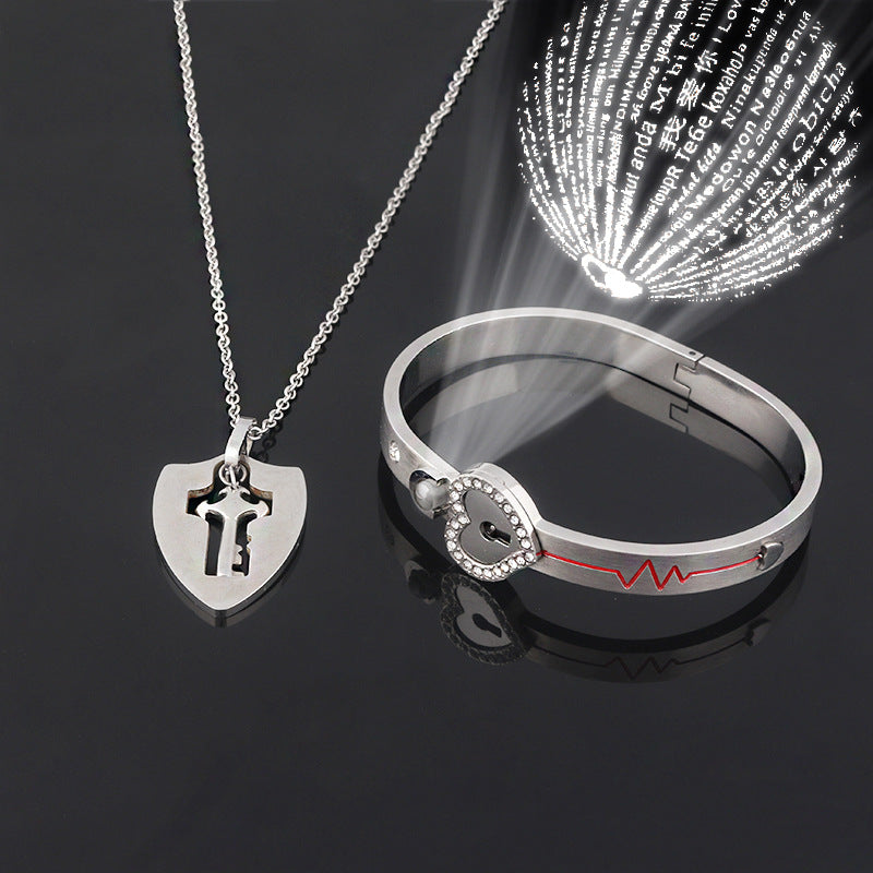 Fashion Jewelry Titanium Steel Couple Love Lock, Bracelet, Key Set, Necklace - PULSE MART