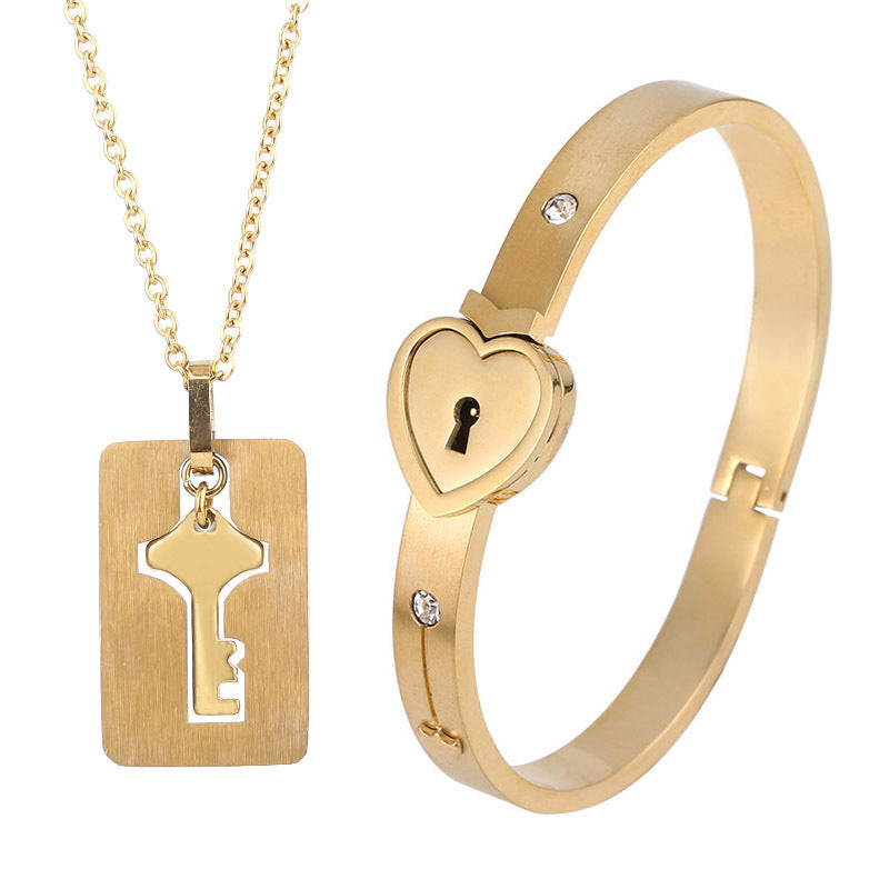 Fashion Jewelry Titanium Steel Couple Love Lock, Bracelet, Key Set, Necklace - PULSE MART