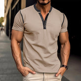 Fashion Short-sleeved Polo Shirt Summer Button V-neck T-shirt Tops Mens Clothing - PULSE MART