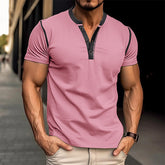 Fashion Short-sleeved Polo Shirt Summer Button V-neck T-shirt Tops Mens Clothing - PULSE MART