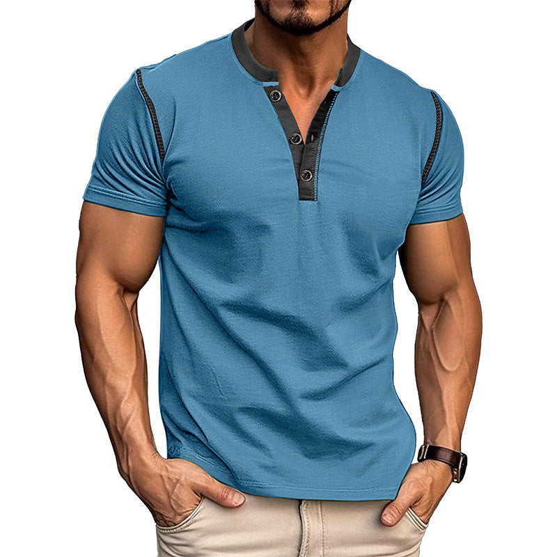 Fashion Short-sleeved Polo Shirt Summer Button V-neck T-shirt Tops Mens Clothing - PULSE MART
