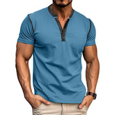 Fashion Short-sleeved Polo Shirt Summer Button V-neck T-shirt Tops Mens Clothing - PULSE MART
