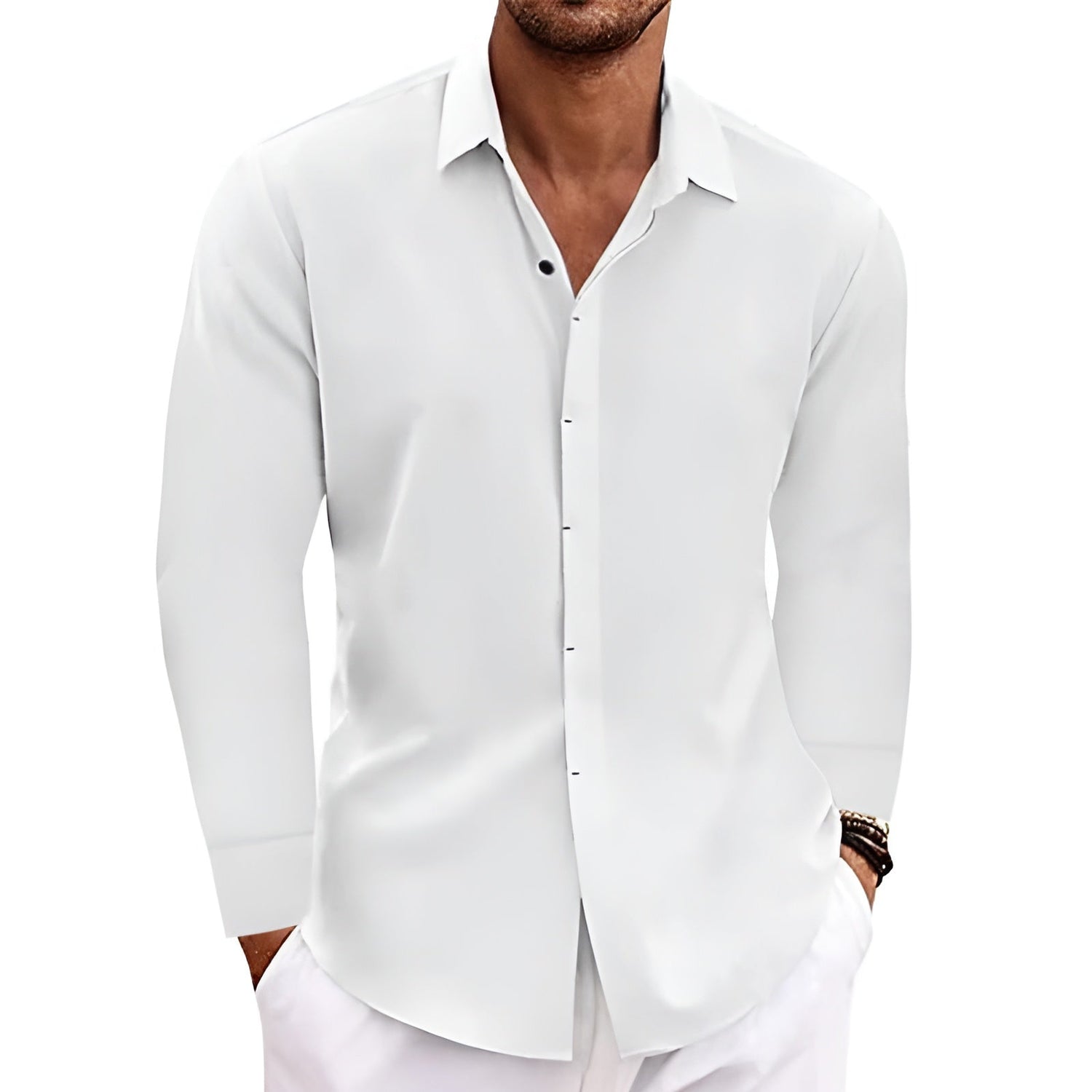 Long Sleeve T-shirt Undershirt Solid Color Long Sleeve Cotton Linen Shirt Men - PULSE MART