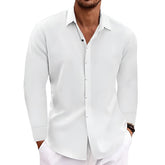 Long Sleeve T-shirt Undershirt Solid Color Long Sleeve Cotton Linen Shirt Men - PULSE MART