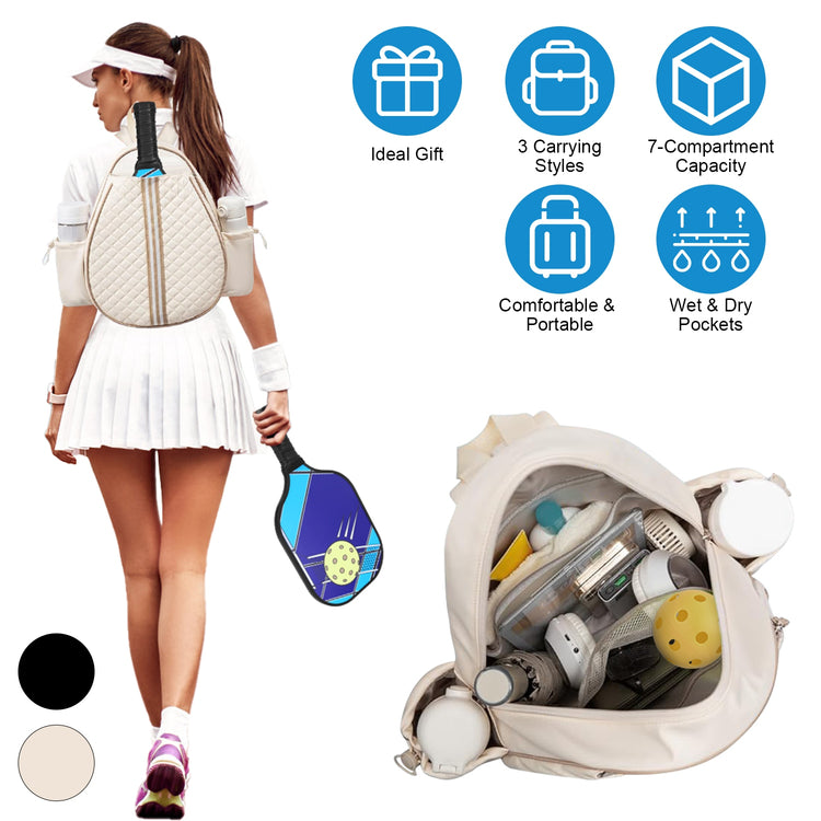 2 Color Options -- Pickleball Sling Bag For Men Women Waterproof Badminton Tennis Backpack With Wet Pocket Hidden Fence Hook Machine Washable - PULSE MART