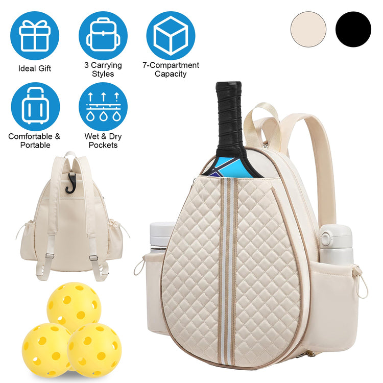 2 Color Options -- Pickleball Sling Bag For Men Women Waterproof Badminton Tennis Backpack With Wet Pocket Hidden Fence Hook Machine Washable - PULSE MART
