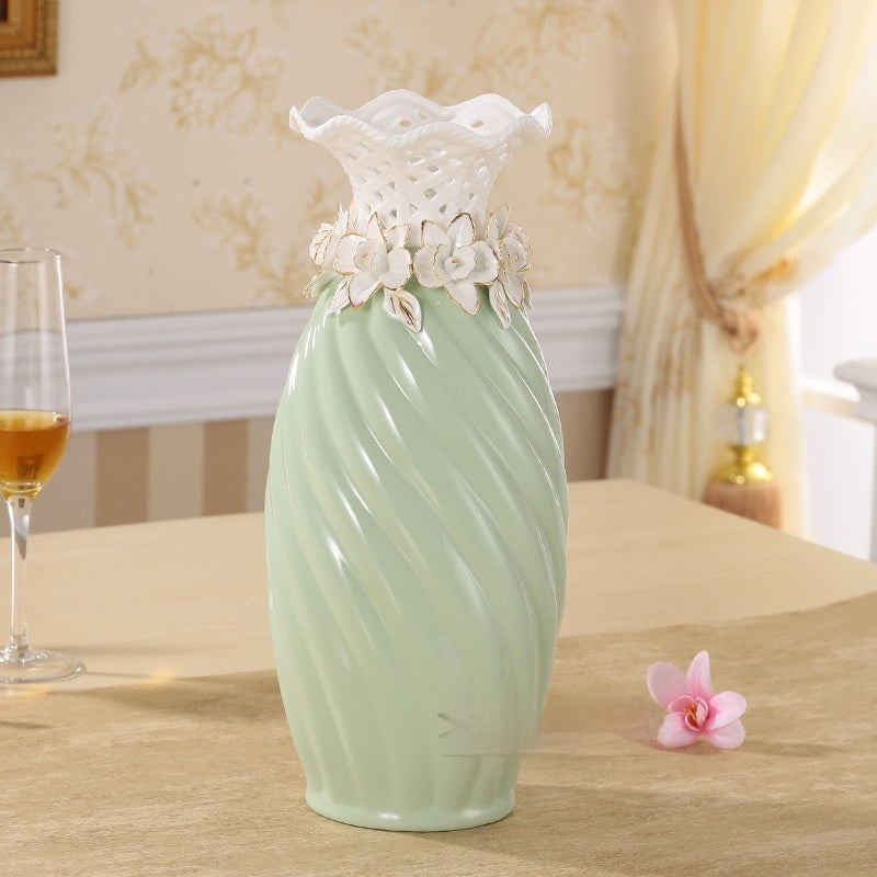 Ceramic Vase Ornament Home Decor Relief Hand-pinched Flower Design - PULSE MART