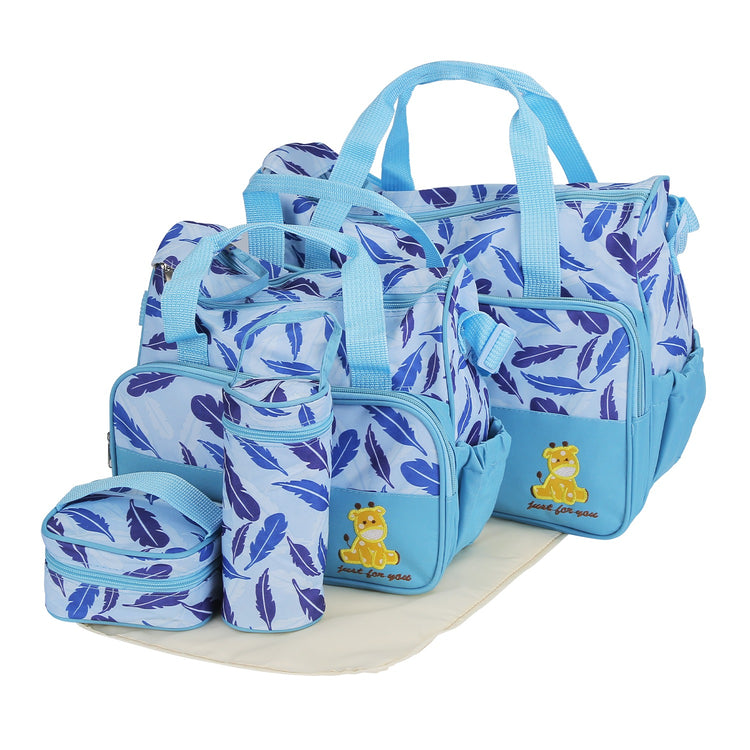 5Pcs Baby Nappy Diaper Bags Set Mummy Diaper Handbags With Diaper Pad Food Bag Bottle Bag Travel Tote Bags For Mom Dad - PULSE MART