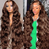 Chocolate Brown 13x4 Lace Front Wig Human Hair Color 4 Body Wave Density - PULSE MART