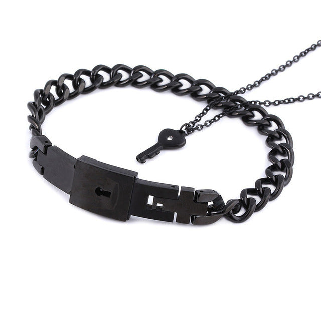 Fashion Jewelry Titanium Steel Couple Love Lock, Bracelet, Key Set, Necklace - PULSE MART